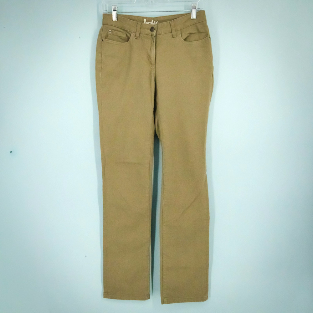 Boden Size 6 L Long Tan Beige Straight Leg Button Zip Cotton Blend Denim Jeans